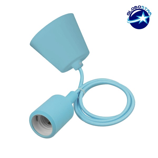 GloboStar Light Blue 91010 Γαλάζιο Κρεμαστό Φωτιστικό Οροφής Σιλικόνης με Υφασμάτινο Καλώδιο 1 Μέτρο E27 